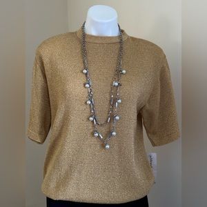 Alfred Dunner NWT Vintage Gold Shimmer Short Sleeve Sweater W Shoulder Pads Sz L